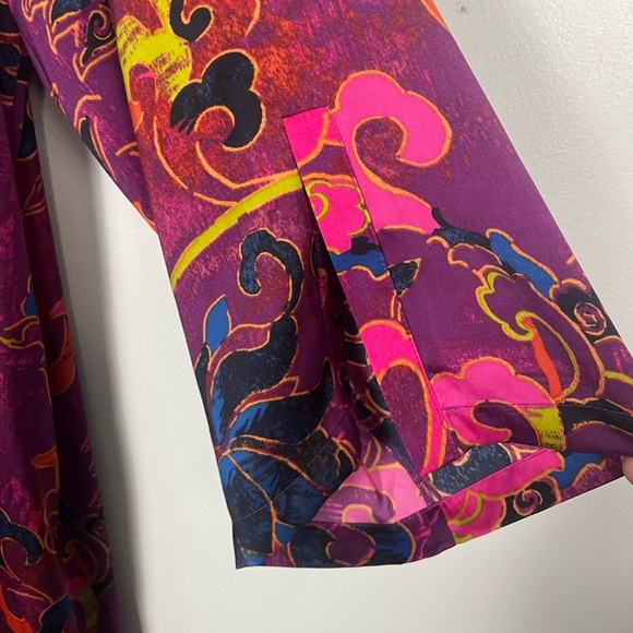 Natori Matte Satin Caftan in plum multi size XL Front Zip - Picture 6 of 7